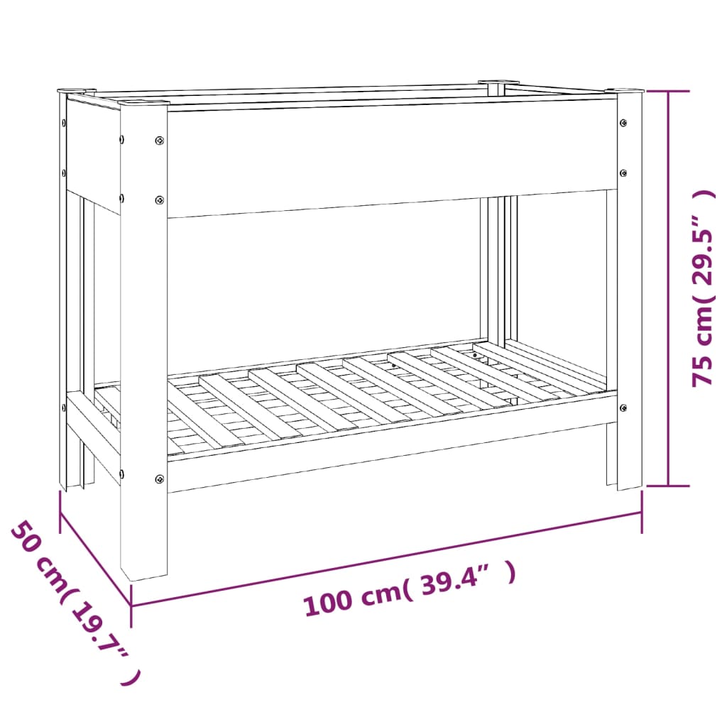 højbed med hylde 100x50x75 cm WPC grå