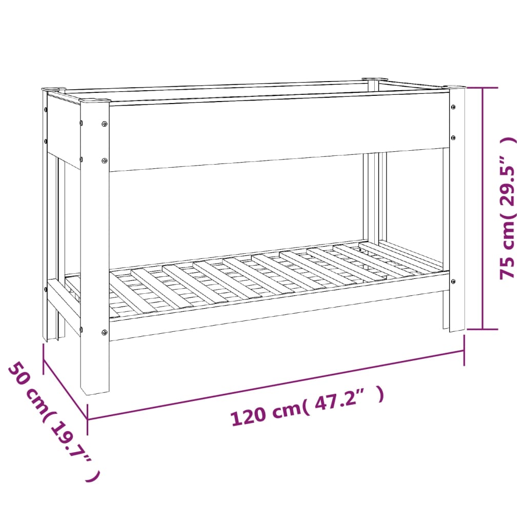 højbed med hylde 120x50x75 cm WPC grå