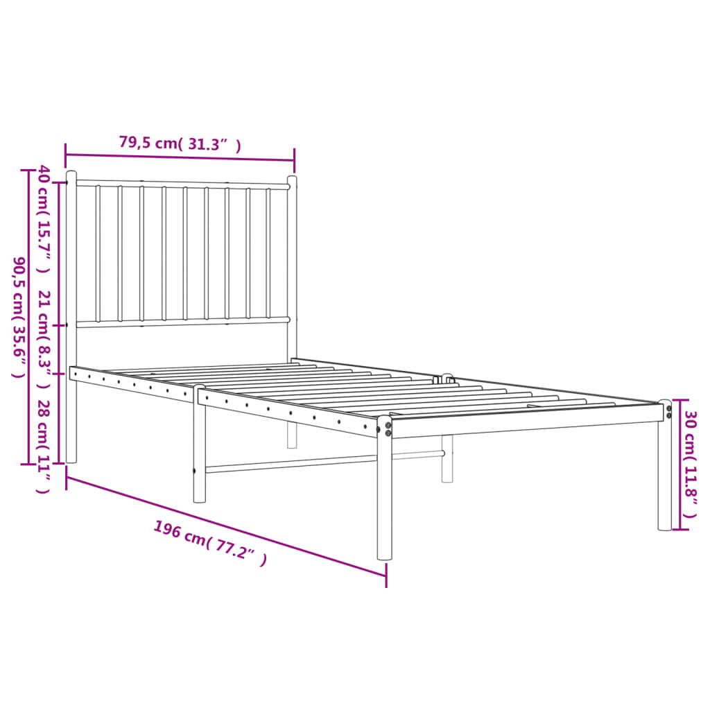 sengeramme med sengegavl 75x190 cm metal sort