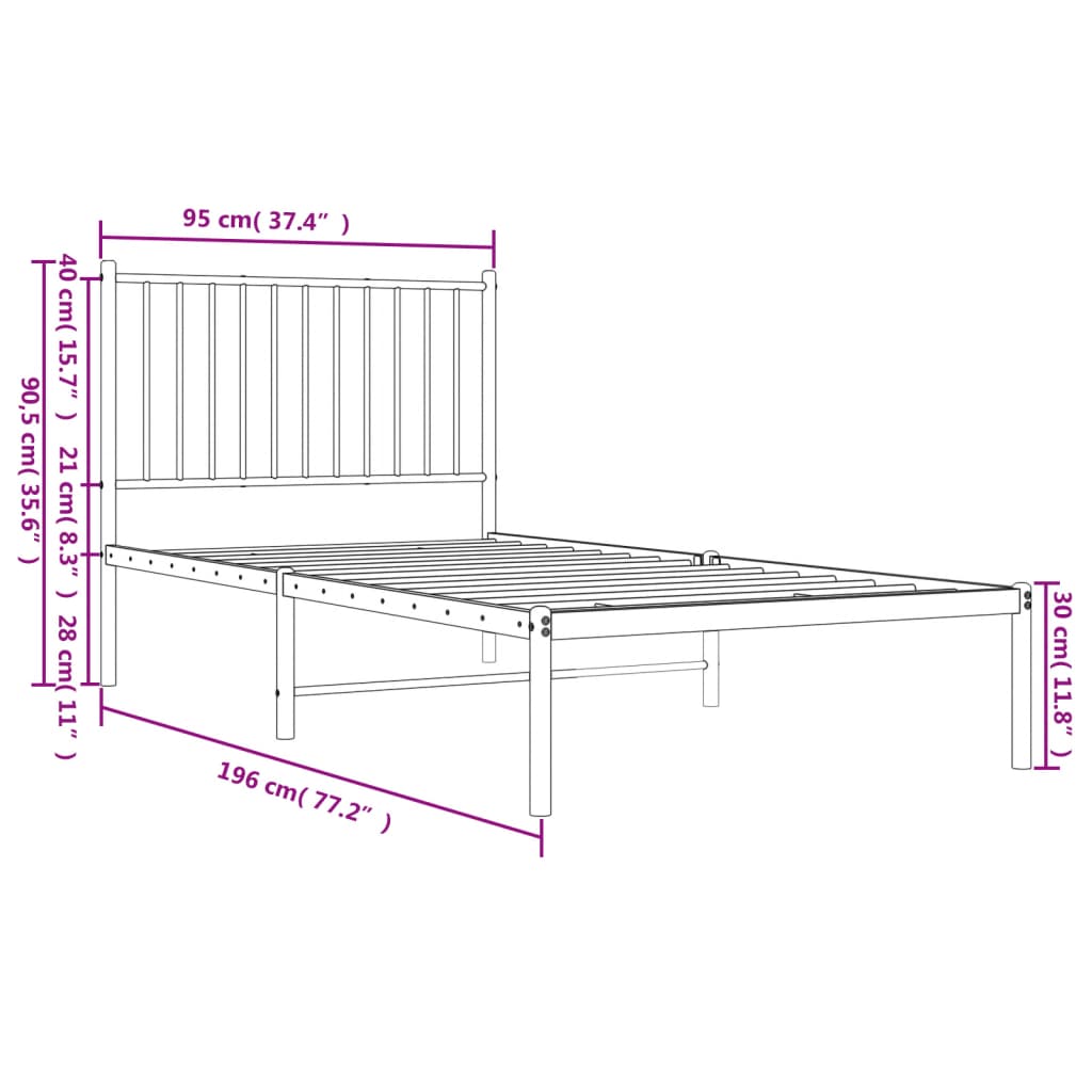 sengeramme med sengegavl 90x190 cm metal sort