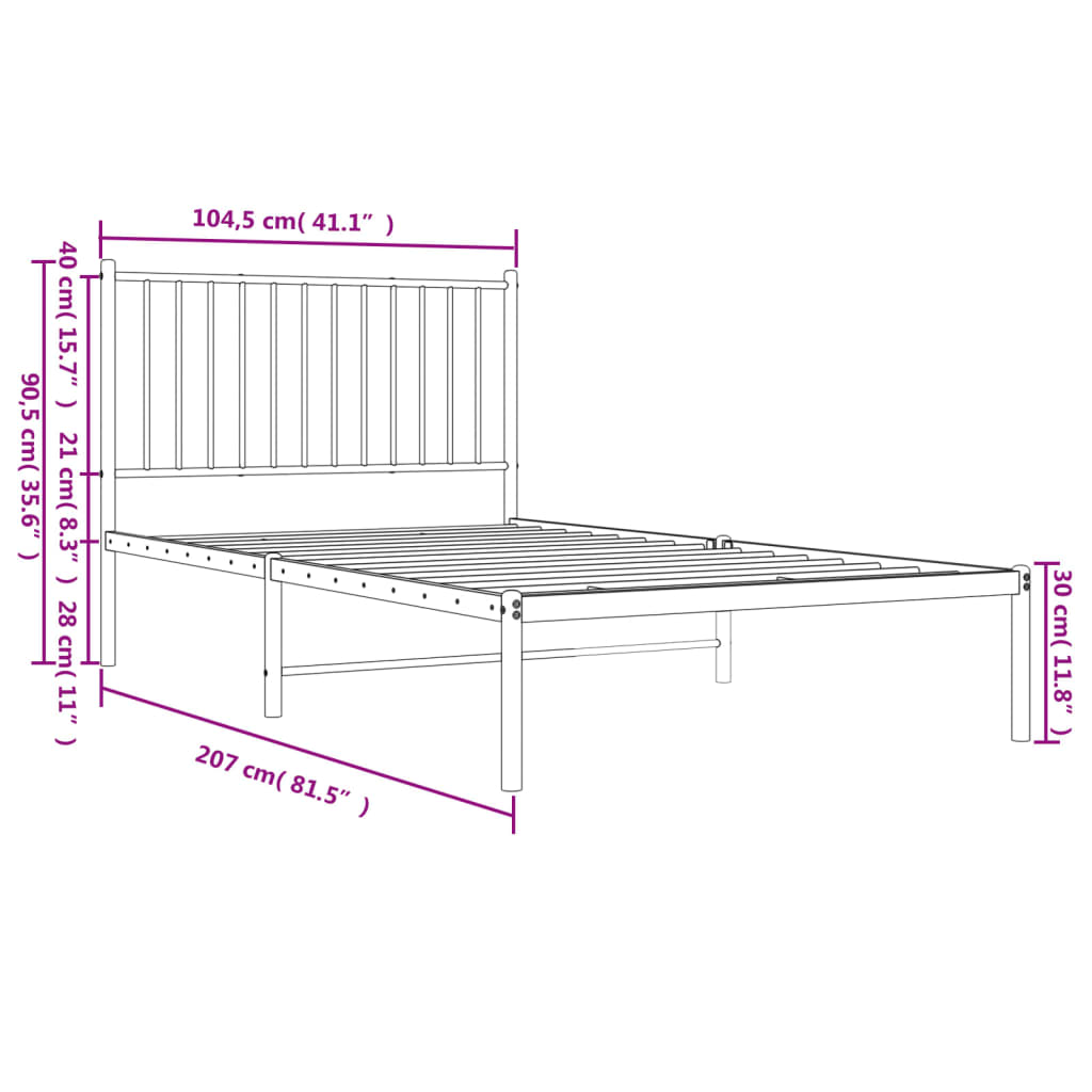 sengeramme med sengegavl 100x200 cm metal sort