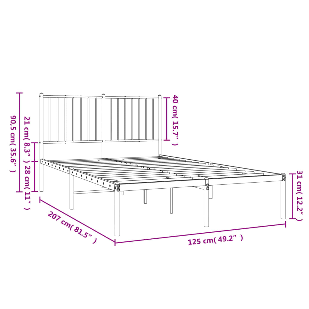 sengeramme med sengegavl 120x190 cm metal sort