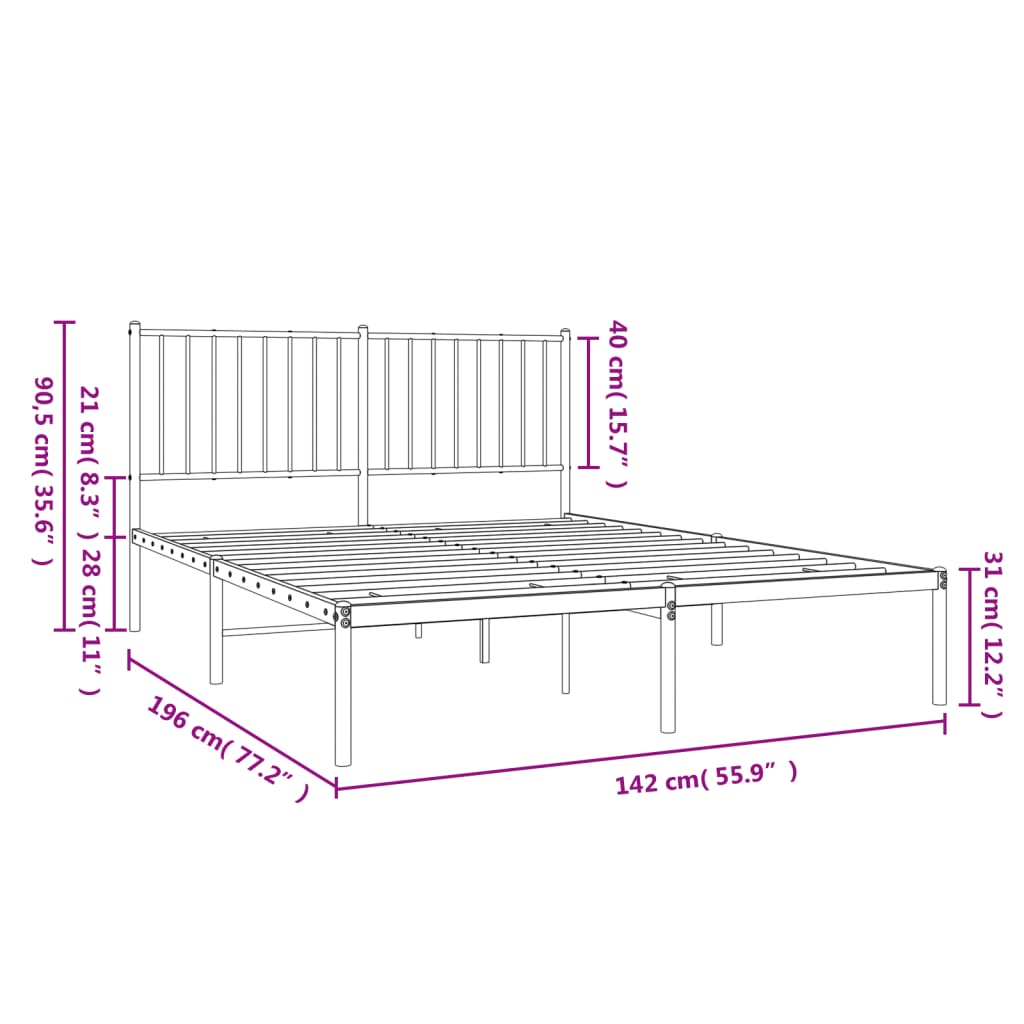 sengeramme med sengegavl 135x190 cm metal sort