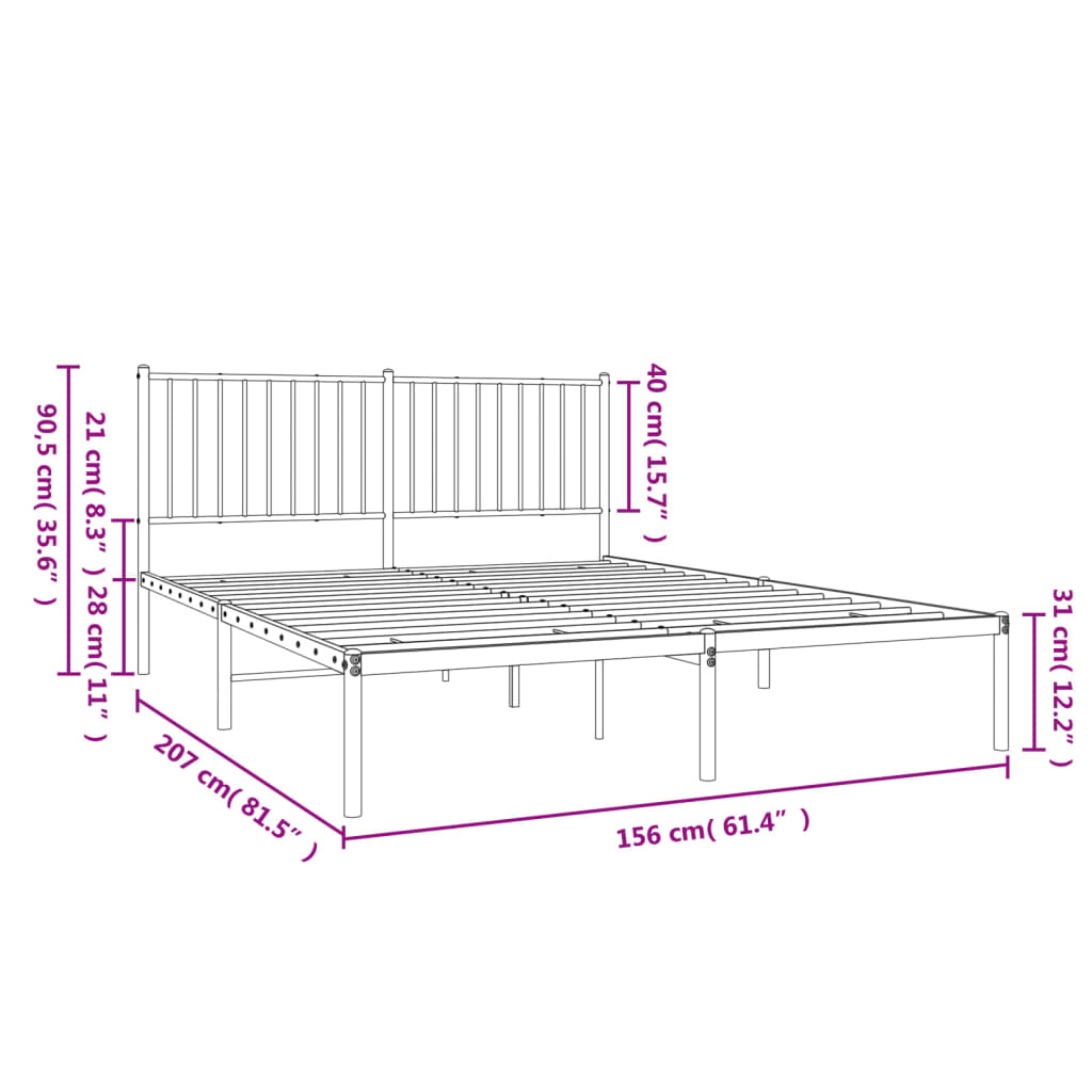 sengeramme med sengegavl 150x200 cm metal sort