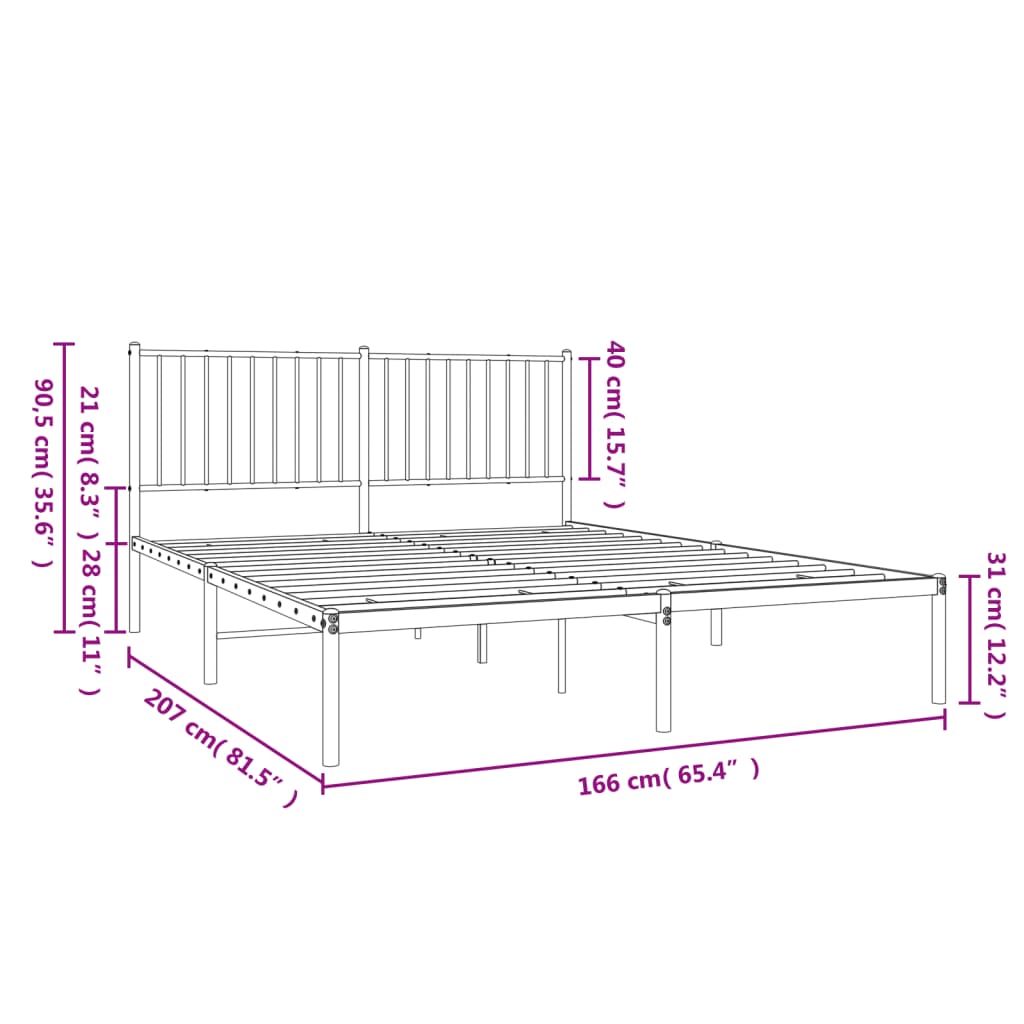 sengeramme med sengegavl 160x200 cm metal sort