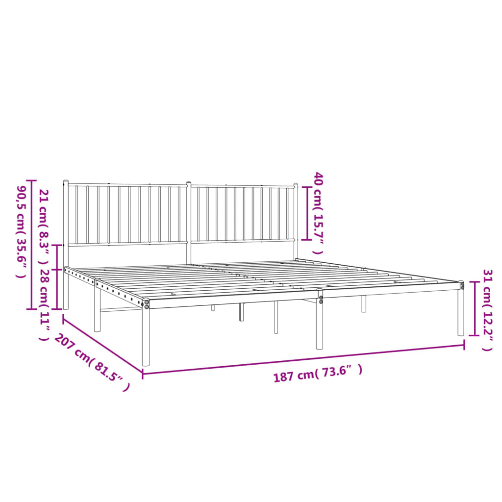 sengeramme med sengegavl 180x200 cm metal sort