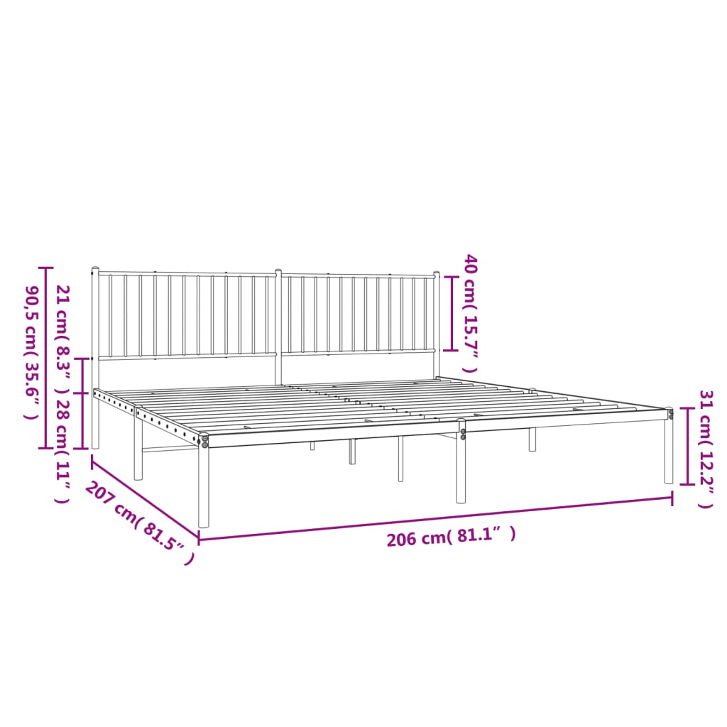 sengeramme med sengegavl 200x200 cm metal sort