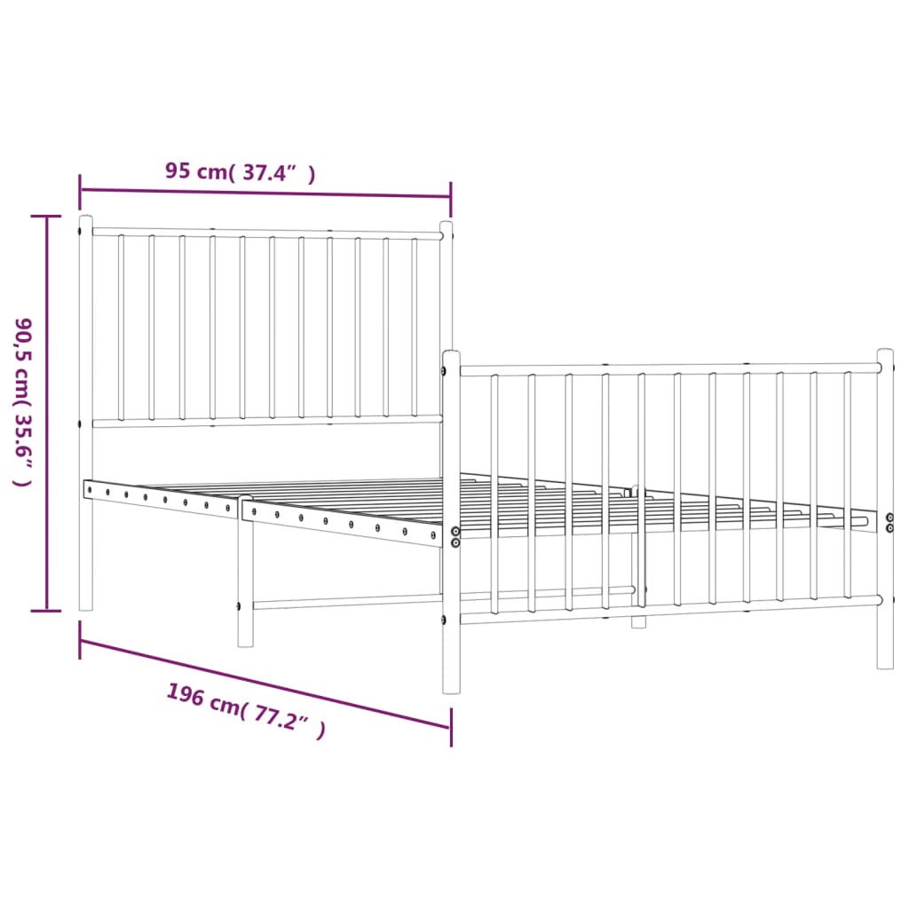 sengeramme med sengegavl og fodgærde 90x190 cm metal sort