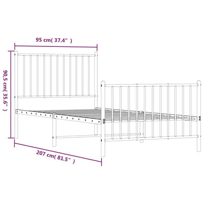 sengeramme med sengegavl og fodgærde 90x200 cm metal sort