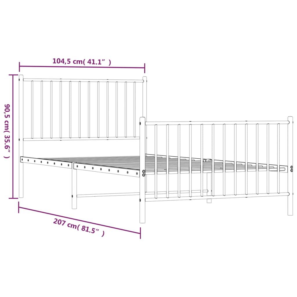 sengeramme med sengegavl og fodgærde 100x200 cm metal sort