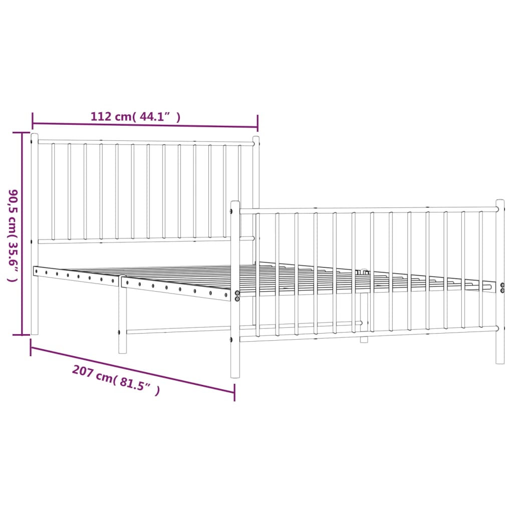 sengeramme med sengegavl og fodgærde 107x203 cm metal sort