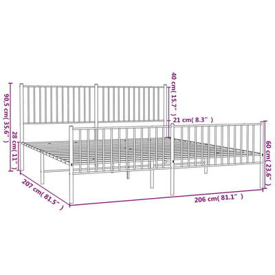 sengeramme med sengegavl og fodgærde 200x200 cm metal sort