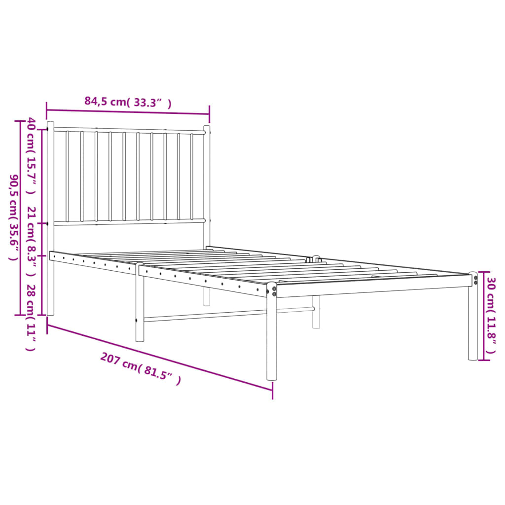 sengeramme med sengegavl 80x200 cm metal hvid