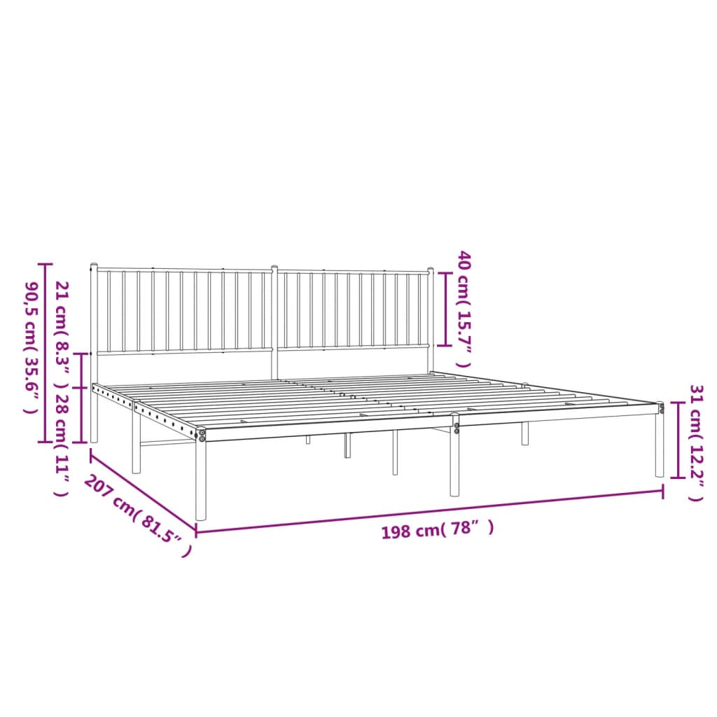 sengeramme med sengegavl 193x203 cm metal hvid