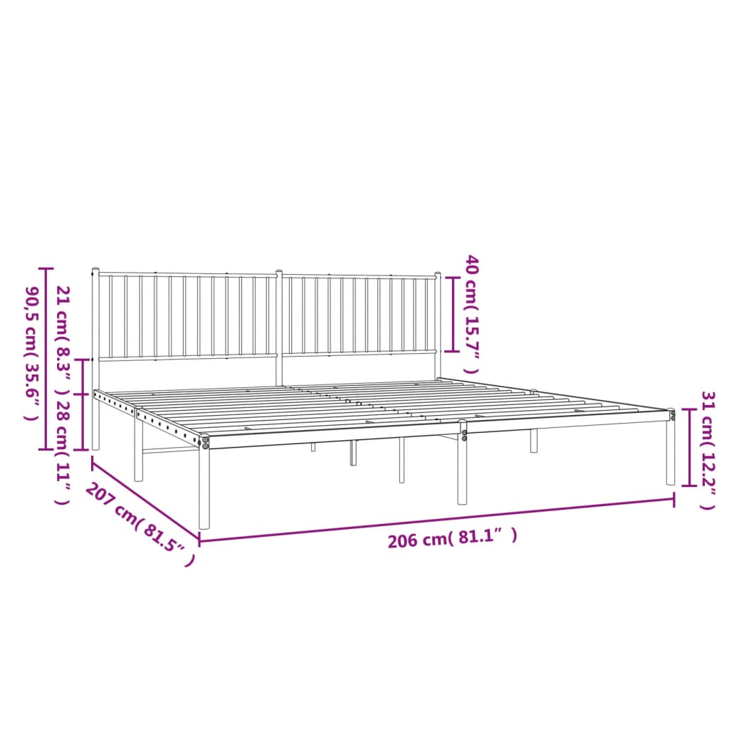 sengeramme med sengegavl 200x200 cm metal hvid