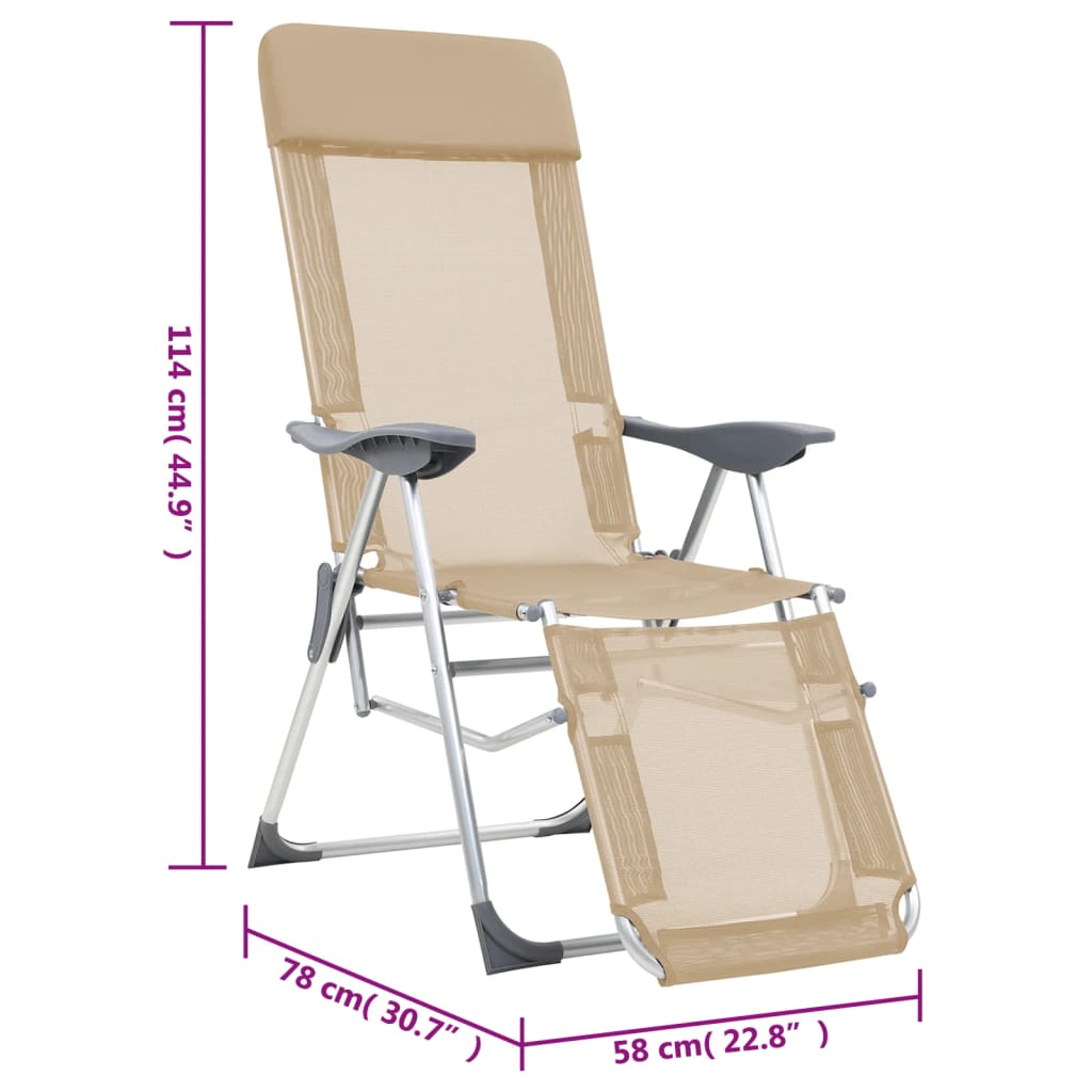 foldbare campingstole med fodstøtter 2 stk. textilene creme