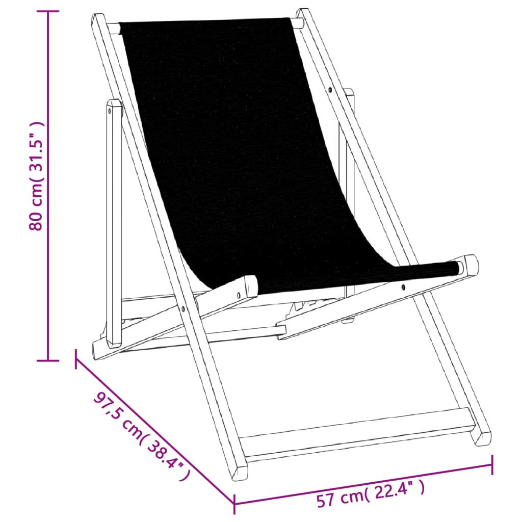 foldbare strandstole 2 stk. aluminium og textilene sort