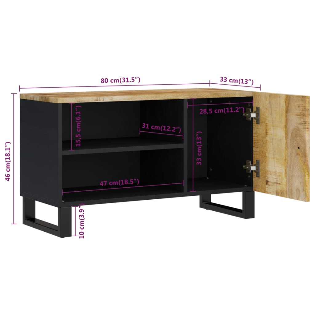 tv-bord 80x33x46 cm massivt mangotræ og konstrueret træ