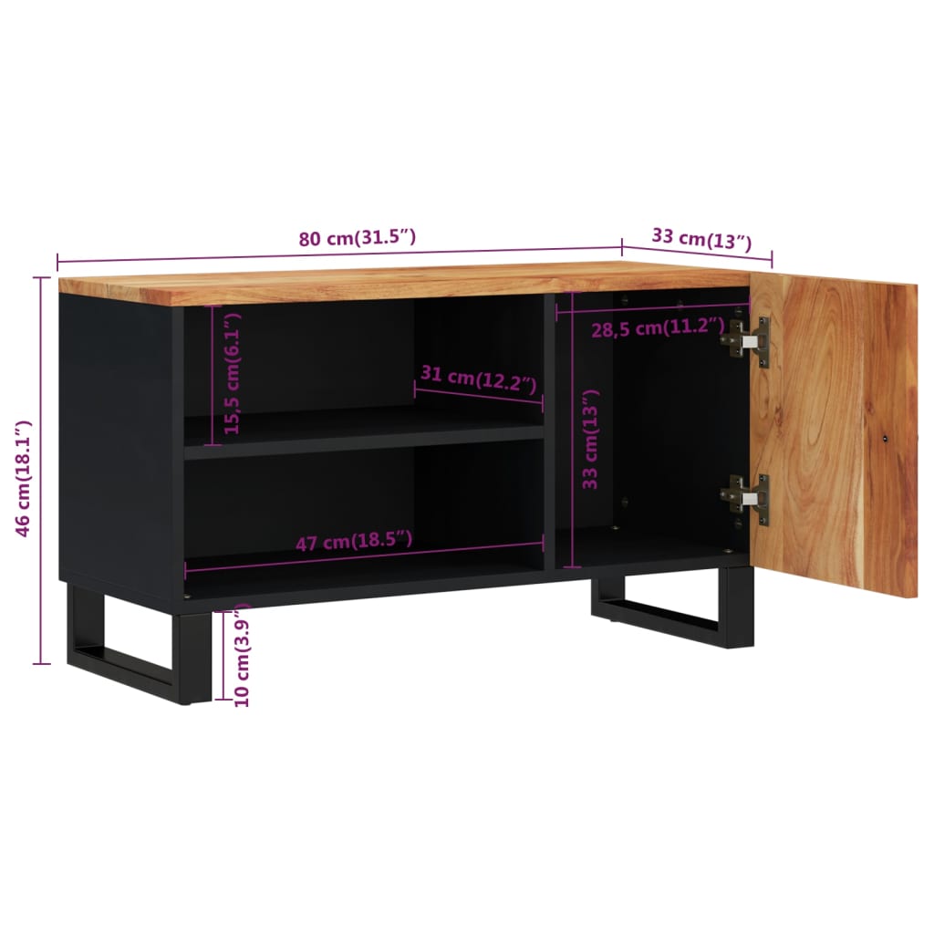 tv-bord 80x33x46 cm massivt akacietræ og konstrueret træ