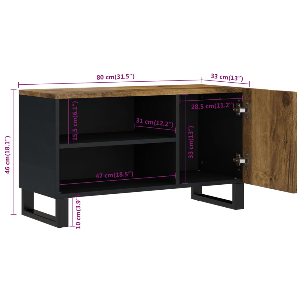 tv-bord 80x33x46 cm massivt mangotræ og konstrueret træ