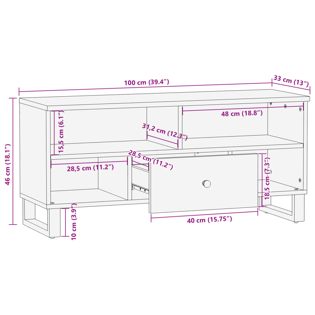 tv-bord 100x33x46 cm massivt genbrugstræ og konstrueret træ