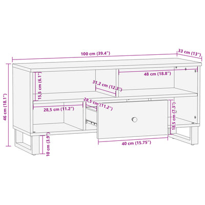 tv-bord 100x33x46 cm massivt genbrugstræ og konstrueret træ