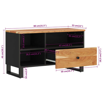 tv-bord 80x33x46 cm massivt akacietræ og konstrueret træ