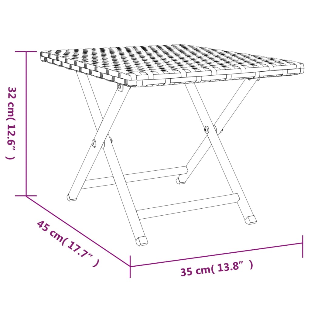 foldbart bord 45x35x32 cm polyrattan brun