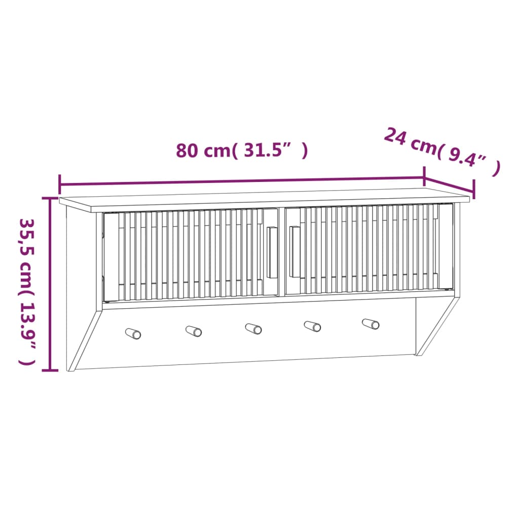 væghængt garderobe m. knager 80x24x35,5 cm konstrueret træ