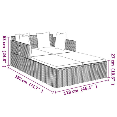 solseng med hynder 182x118x63 cm polyrattan brun