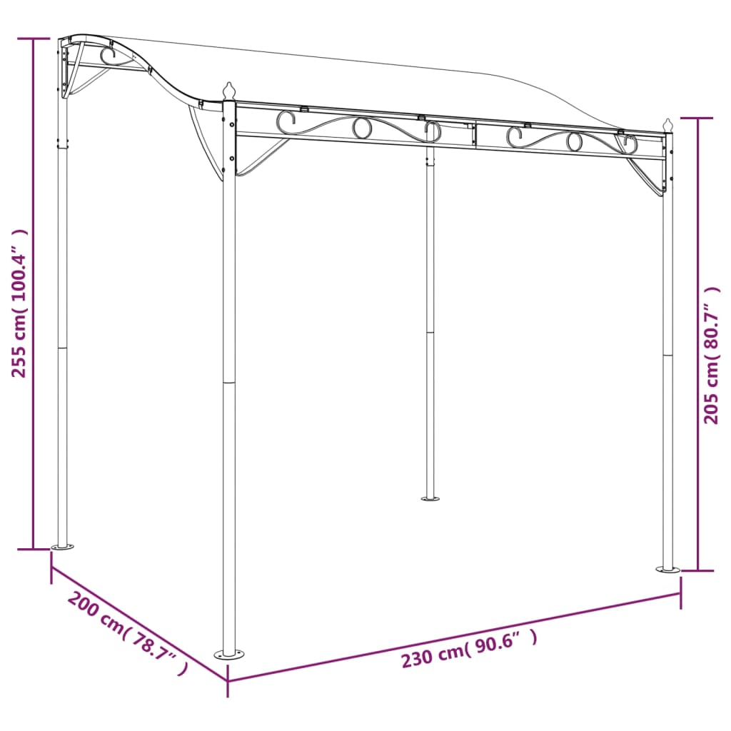 baldakin 2x2,3 m 180 g/m² stof og stål antracitgrå