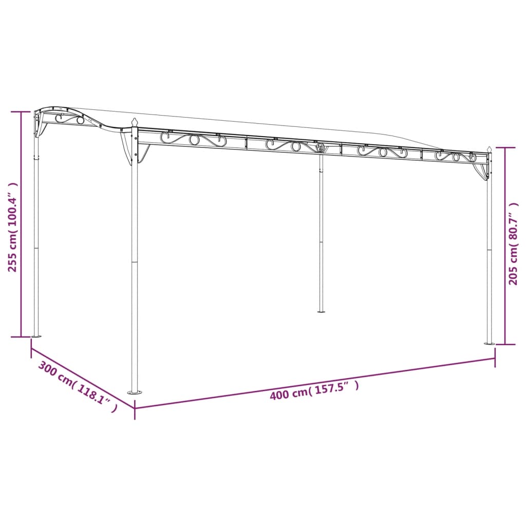 baldakin 4x3 m 180 g/m² stof og stål gråbrun