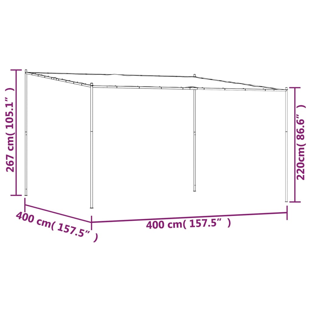 pavillon 4x4 m 180 g/m² stof og stål antracitgrå