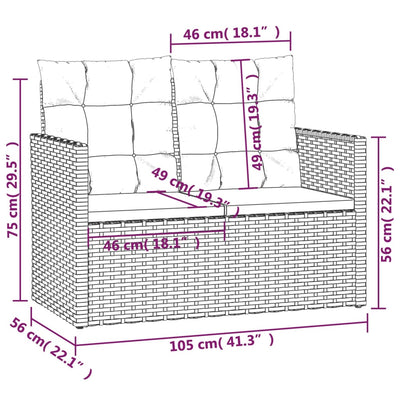 havebænk med hynder 105 cm polyrattan sort