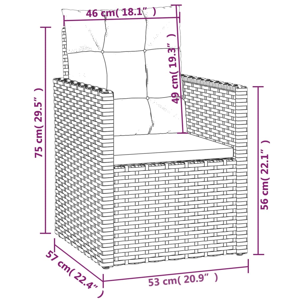 havestol med hynder polyrattan sort