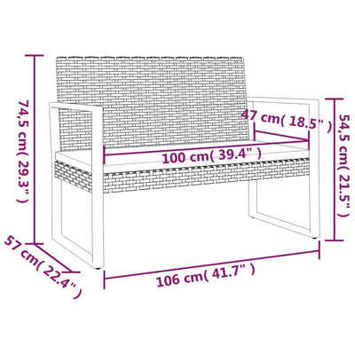 havebænk med hynder 106 cm polyrattan sort