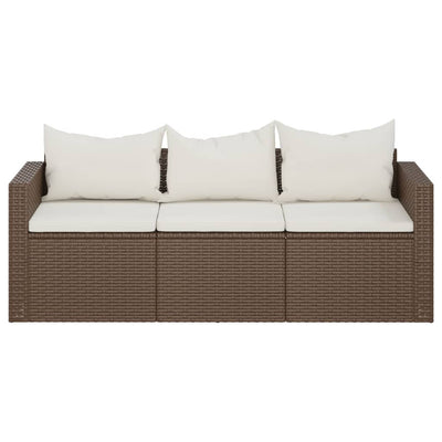 3-personers havesofa med hynder polyrattan brun