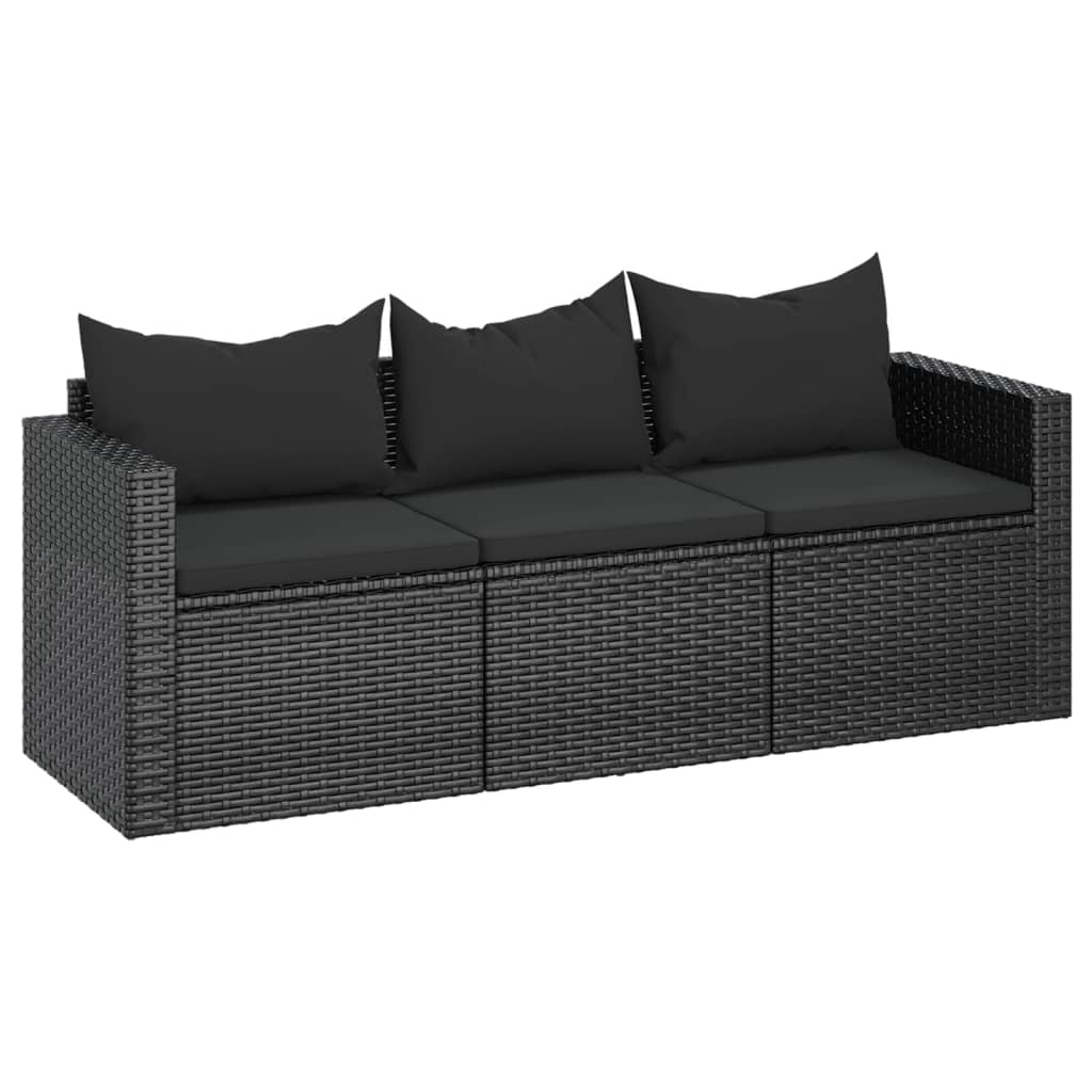 3-personers havesofa med hynder polyrattan sort