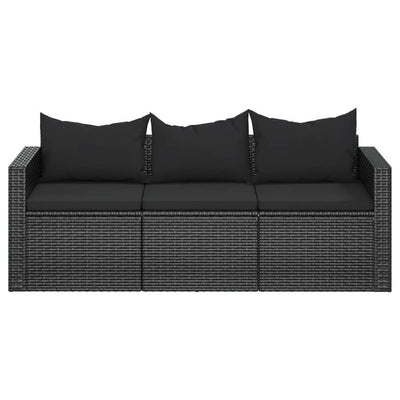 3-personers havesofa med hynder polyrattan sort