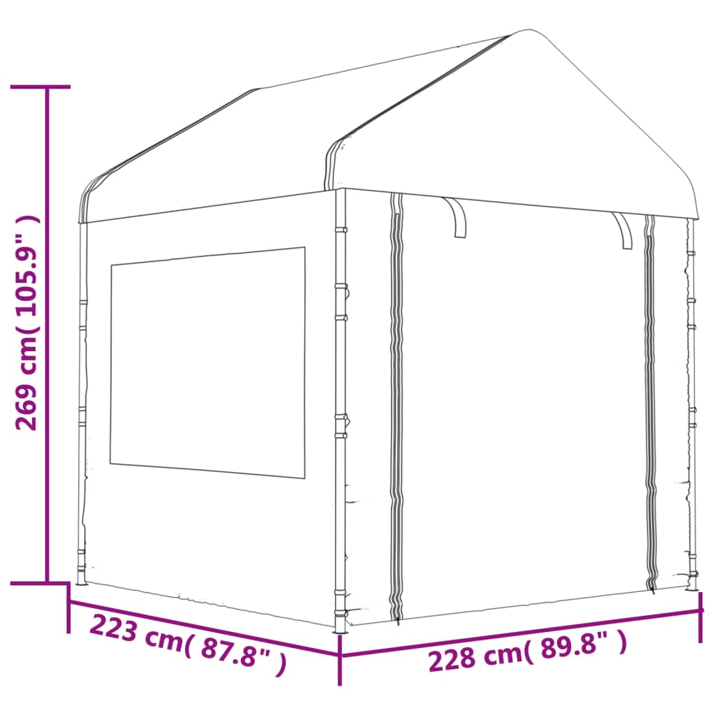 pavillon med tag 2,28x2,23x2,69 m polyethylen hvid