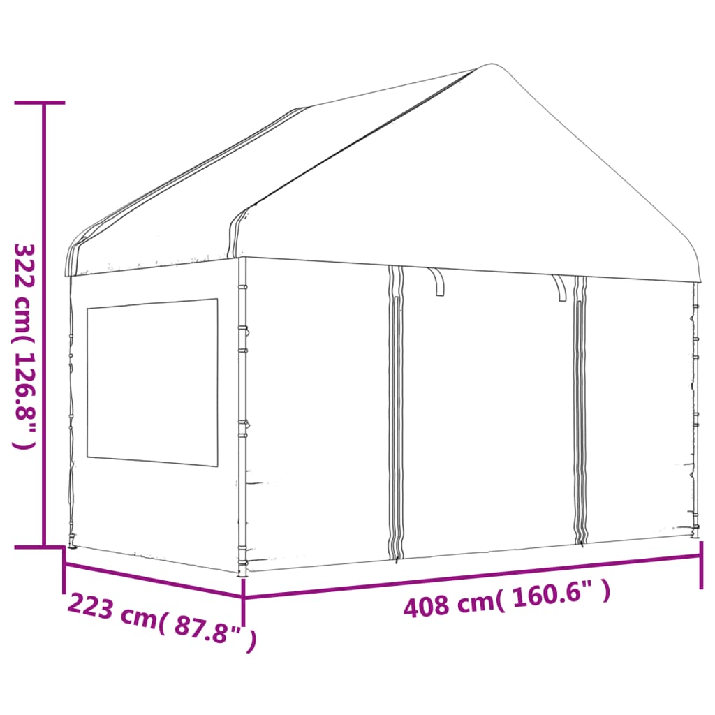 pavillon med tag 4,08x2,23x3,22 m polyethylen hvid