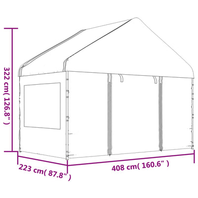 pavillon med tag 4,08x2,23x3,22 m polyethylen hvid