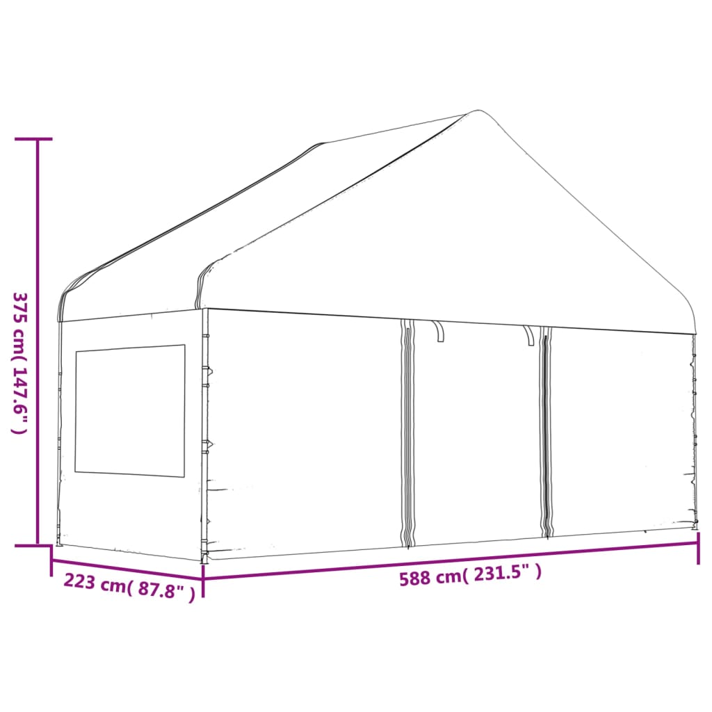 pavillon med tag 5,88x2,23x3,75 m polyethylen hvid