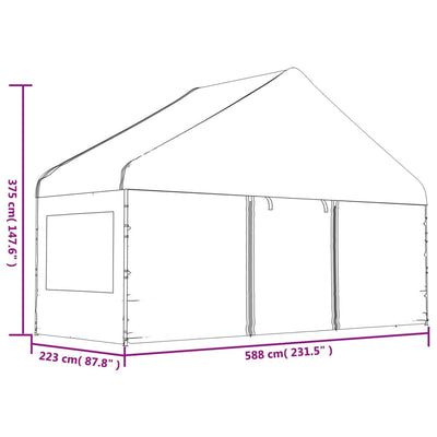 pavillon med tag 5,88x2,23x3,75 m polyethylen hvid