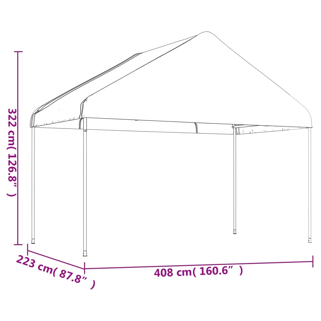 vidaXL pavillon med tag 4,08x2,23x3,22 m polyethylen hvid