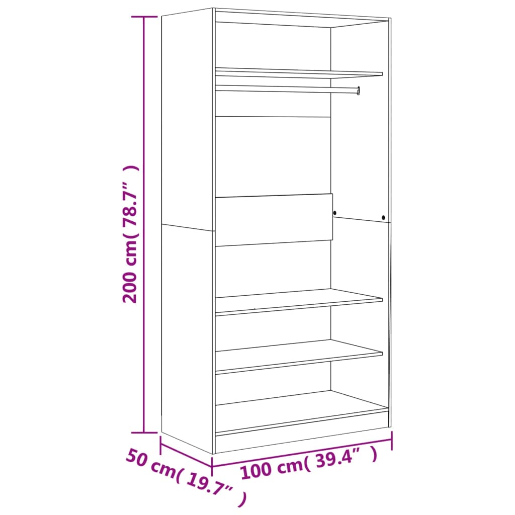 klædeskab 100x50x200 cm konstrueret træ grå sonoma-eg