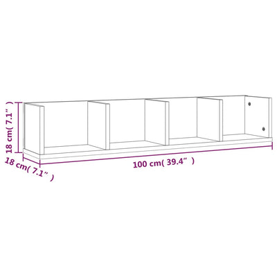 væghylde til cd'er 100x18x18 cm konstrueret træ brunt eg
