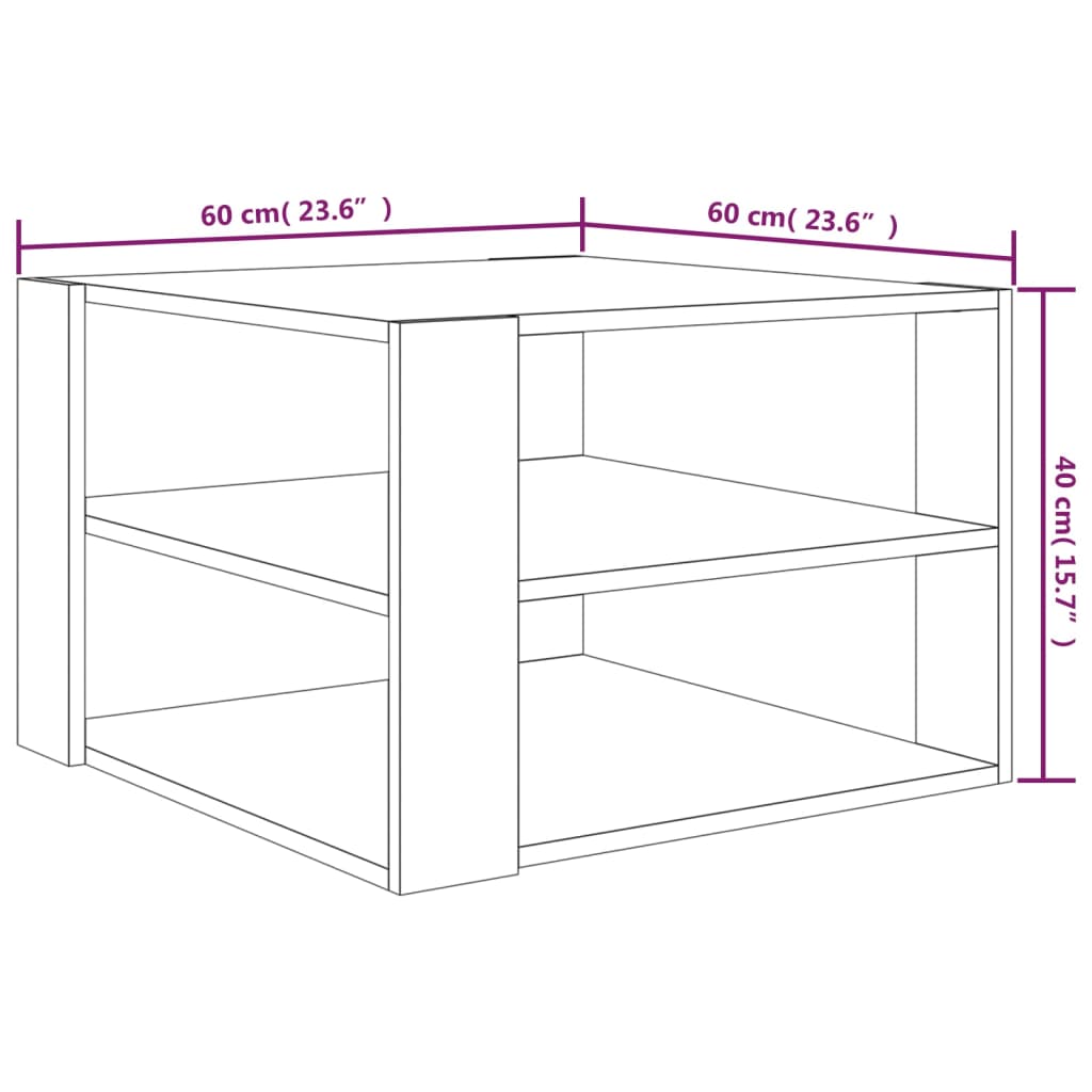 sofabord 60x60x40 cm konstrueret træ røget egetræsfarve