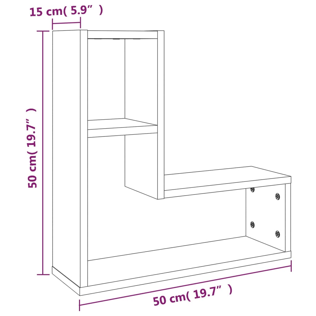 væghylder 2 stk. 50x15x50 cm konstrueret træ brun egetræsfarve