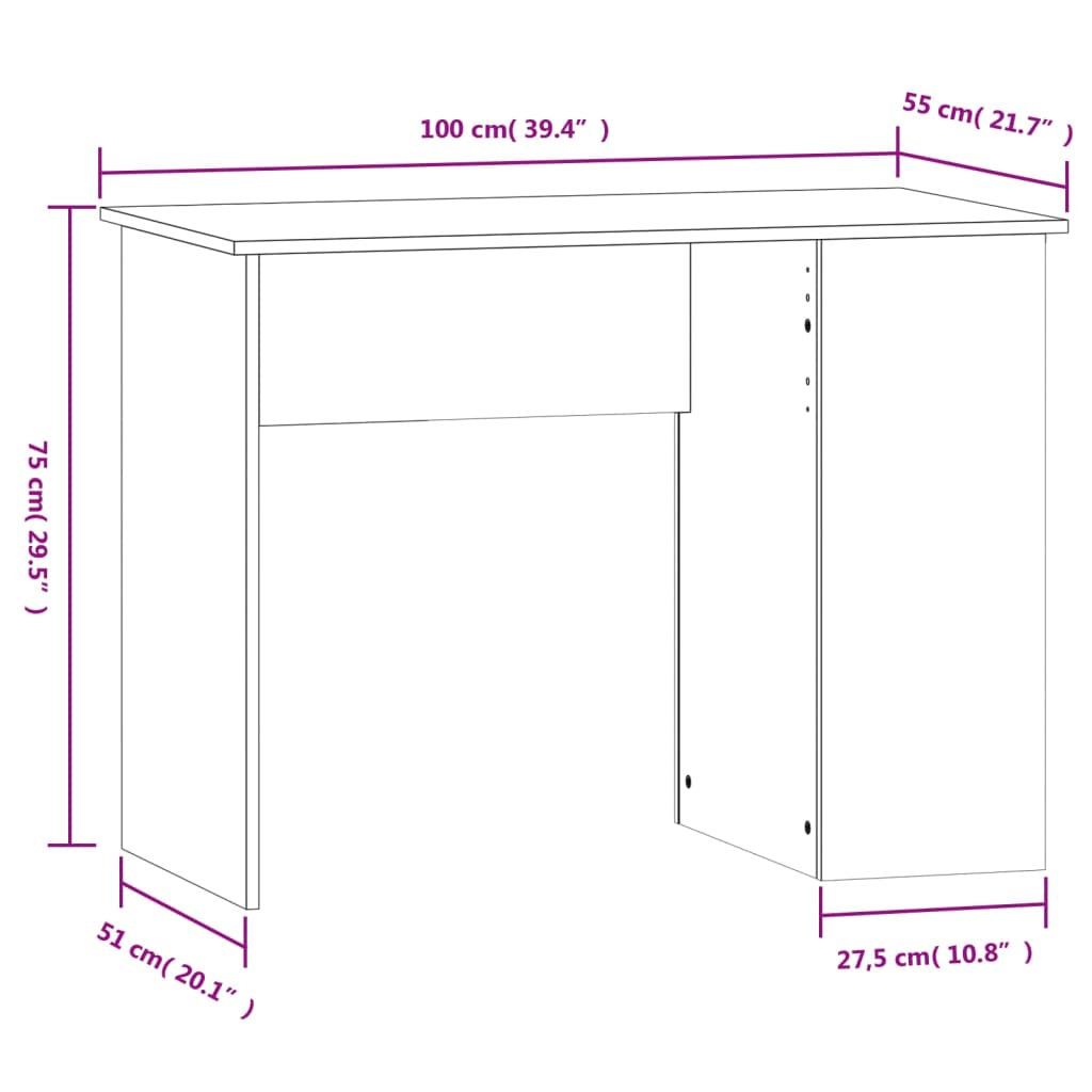 skrivebord 100x55x75 cm konstrueret træ hvid